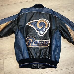 NFL ST. Louis Rams Leather Varsity Jacket Coat Black Blue Gold Size Mens Medium